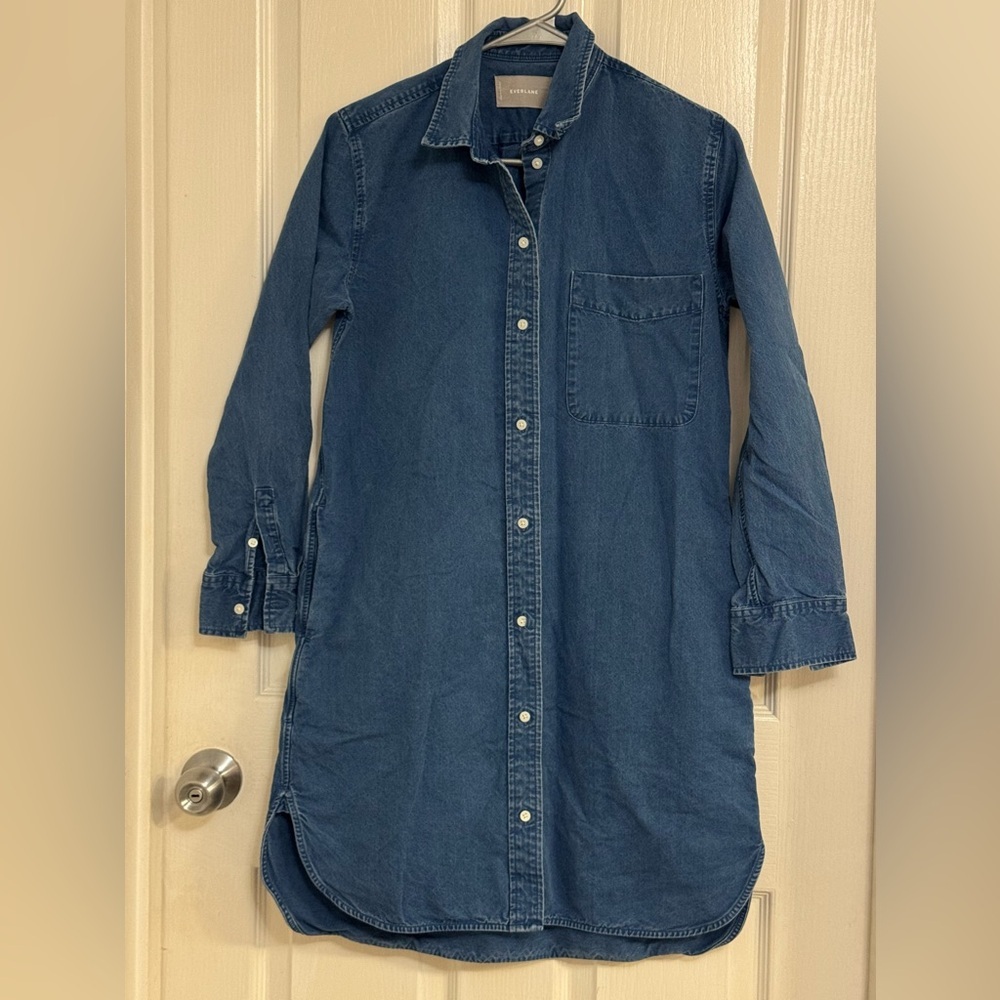 Everlane Denim Shirt Dress Blue Long Sleeve Button Down 100% Cotton Size 2